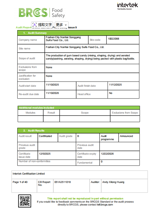 BRCGS Certificate