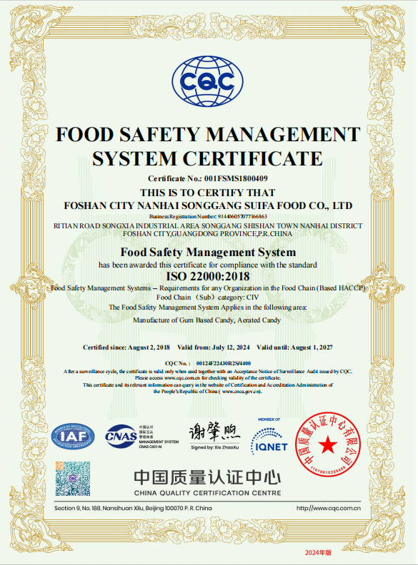 ISO 22000 Certificate