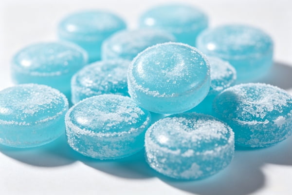 Strong and Icy Mint Candy Options Icy blue mint candies with a frosty appearance